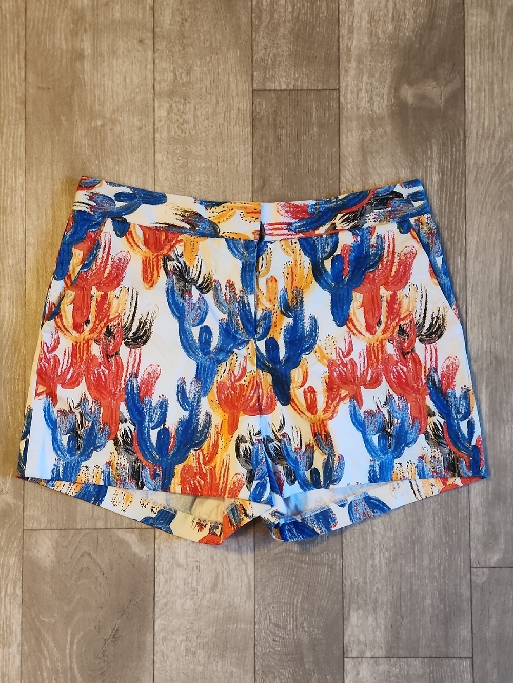 CeCe High-Waist Cactus-Print Shorts in Blue, Red & Yellow